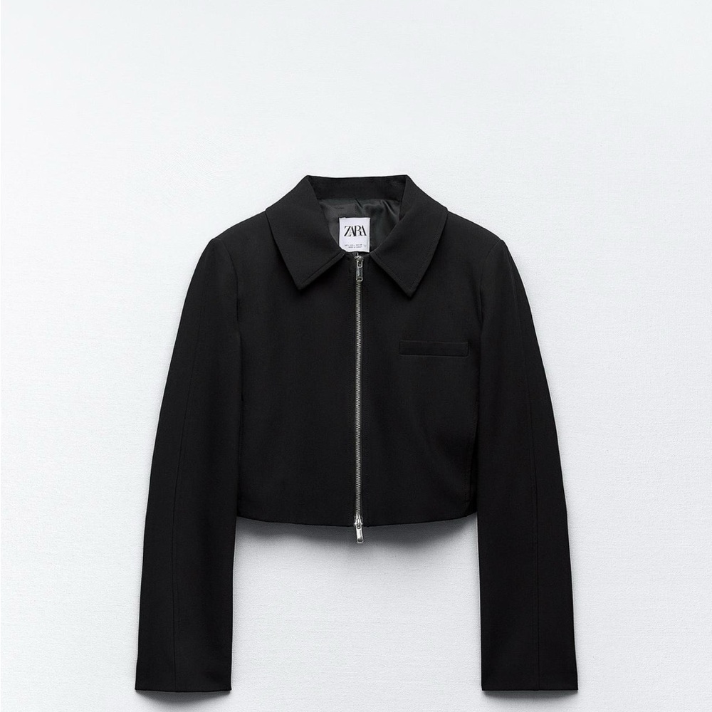 Zara Black Blazer Cropped Minimalist Design